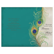 Peacock Feathers - Teal, Wedding Program Flyer