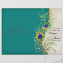 Peacock Feathers - Teal, Wedding Program Flyer