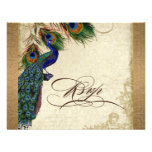 Peacock & Feathers Vintage Gold Look Damask  Swirl Personalized Invites