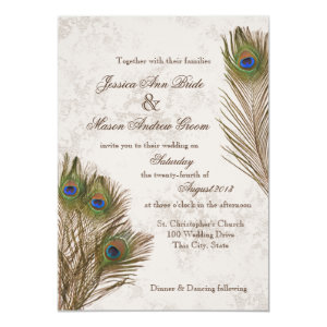 Peacock Feathers Wedding 5x7 Paper Invitation Card