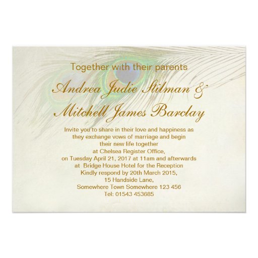 Peacock feathers Wedding Announcement