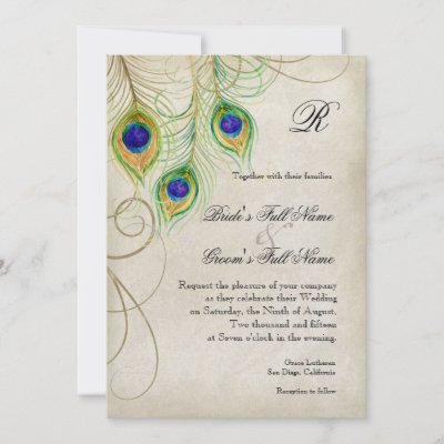 Peacock Feathers Wedding Invitation by AudreyJeanne This is a contemporary