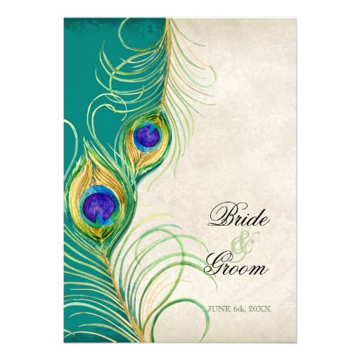 Peacock Feathers Wedding Invitation