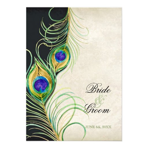 Peacock Feathers Wedding Invitation