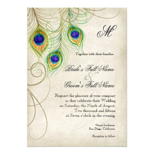 Peacock Feathers Wedding Invitation