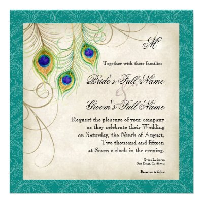 Peacock Feathers Wedding Invitation - Teal Blue