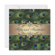 Peacock Feathers Womans 50th Birthday Party invitation