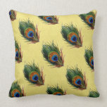 Peacock Feathers Yellow Background P403 Throw Pillow