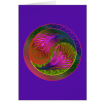 Peacock Feathers Yin Yang 2 Greeting Card