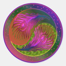 Peacock Feathers Yin Yang 2 Stickers