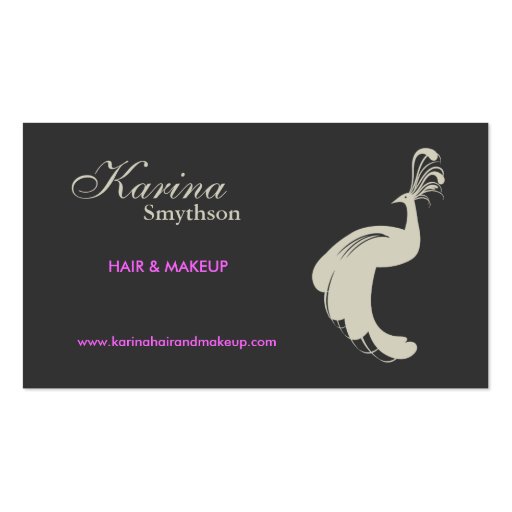 PEACOCK FLOURISH in TAN/GRAY Business Card (front side)