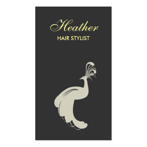 PEACOCK FLOURISH TAN/GRAY BUSINESS CARD TEMPLATE (front side)