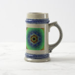 Peacock Fractal Mandala Blue Green Beer Stein