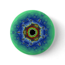 Peacock Fractal Mandala Blue Green Pinback Button