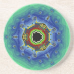 Peacock Fractal Mandala Blue Green Coasters