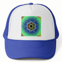 Peacock Fractal Mandala Blue Green Trucker Hats