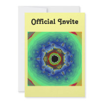 Peacock Fractal Mandala Blue Green Invite