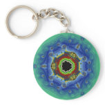Peacock Fractal Mandala Blue Green Key Chains