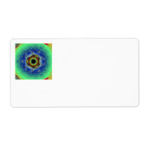 Peacock Fractal Mandala Blue Green Shipping Labels