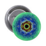 Peacock Fractal Mandala Blue Green Pinback Button