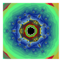 Peacock Fractal Mandala Blue Green Posters