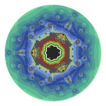 Peacock Fractal Mandala Blue Green Round Sticker
