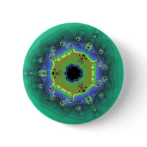 Peacock Fractal Mandala Green Pinback Button