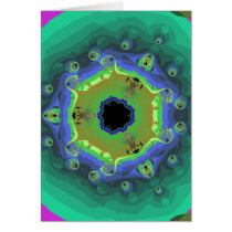 Peacock Fractal Mandala Green Greeting Cards
