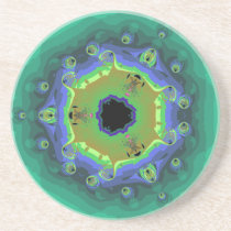 Peacock Fractal Mandala Green Coaster