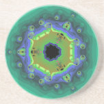 Peacock Fractal Mandala Green Coaster