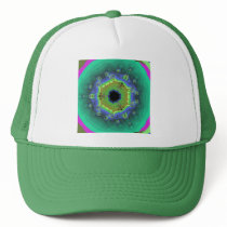 Peacock Fractal Mandala Green Trucker Hats