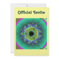 Peacock Fractal Mandala Green Invitations