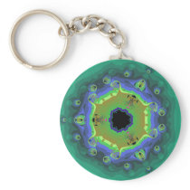 Peacock Fractal Mandala Green Key Chain