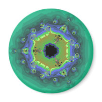 Peacock Fractal Mandala Green Magnets
