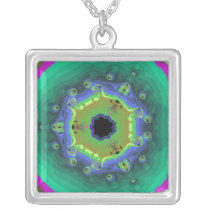 Peacock Fractal Mandala Green Necklace