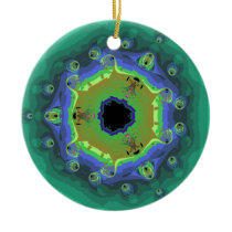 Peacock Fractal Mandala Green Christmas Ornament