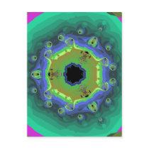 Peacock Fractal Mandala Green Postcard