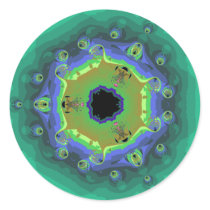 Peacock Fractal Mandala Green Round Sticker