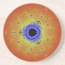 Peacock Fractal Mandala Orange Yellow Beverage Coasters