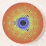 Peacock Fractal Mandala Orange Yellow Beverage Coasters