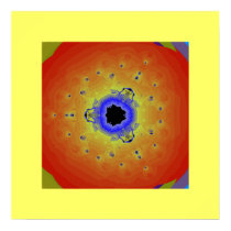 Peacock Fractal Mandala Orange Yellow Print
