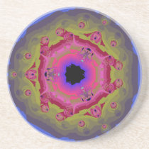 Peacock Fractal Mandala Pink Green Drink Coasters