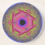 Peacock Fractal Mandala Pink Green Drink Coasters