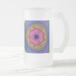 Peacock Fractal Mandala Pink Green Frosted Glass Beer Mug