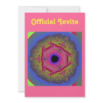 Peacock Fractal Mandala Pink Green Custom Invitations