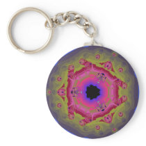 Peacock Fractal Mandala Pink Green Key Chain
