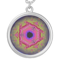 Peacock Fractal Mandala Pink Green Pendants