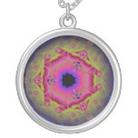 Peacock Fractal Mandala Pink Green Pendants