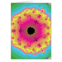 Peacock Fractal Mandala Pink Yellow Greeting Cards