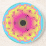Peacock Fractal Mandala Pink Yellow Coaster